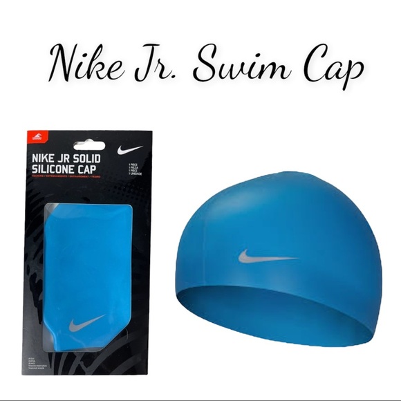 NIKE JR SOLID SILICONE BLUE SWIM CAP - Picture 1 of 7